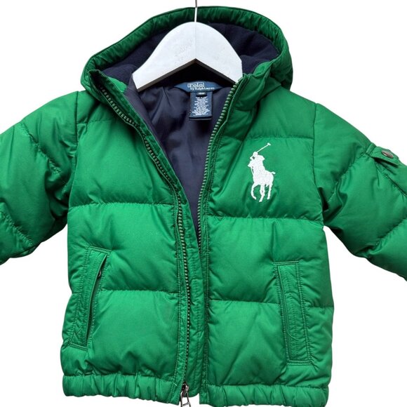POLO RALPH LAUREN Toddler Jacket 18M Green Down Feather Logo Puffer Kids Coat - Picture 1 of 14